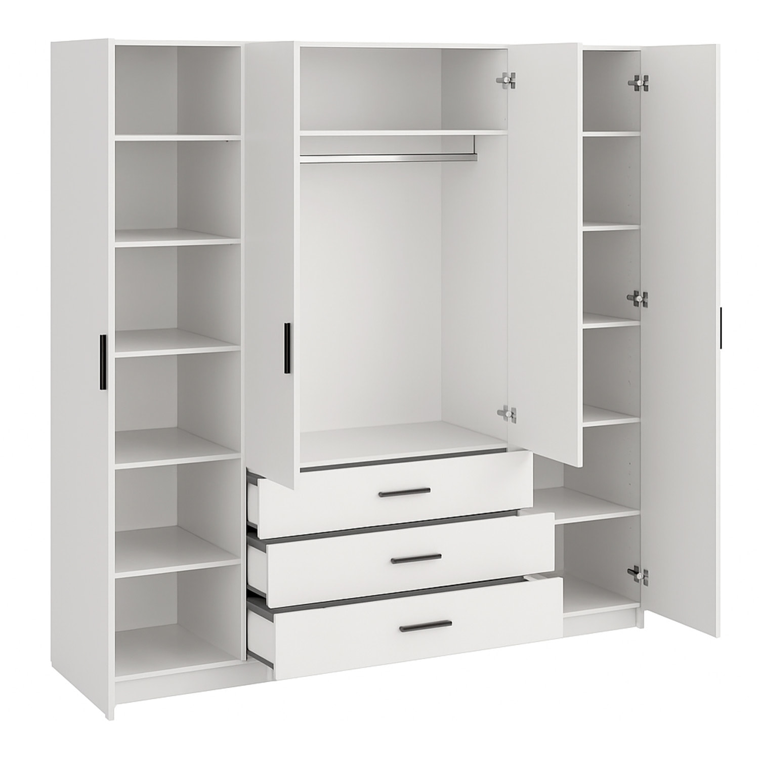 Armadio Con 4 Ante E 3 Cassetti Armadietto Multiuso Barra Appendiabiti E 8 Ripiani Di Cui 6 Regolabili Extra Capiente 195,5 x 49,6 x 200,4 Cm Bianco
