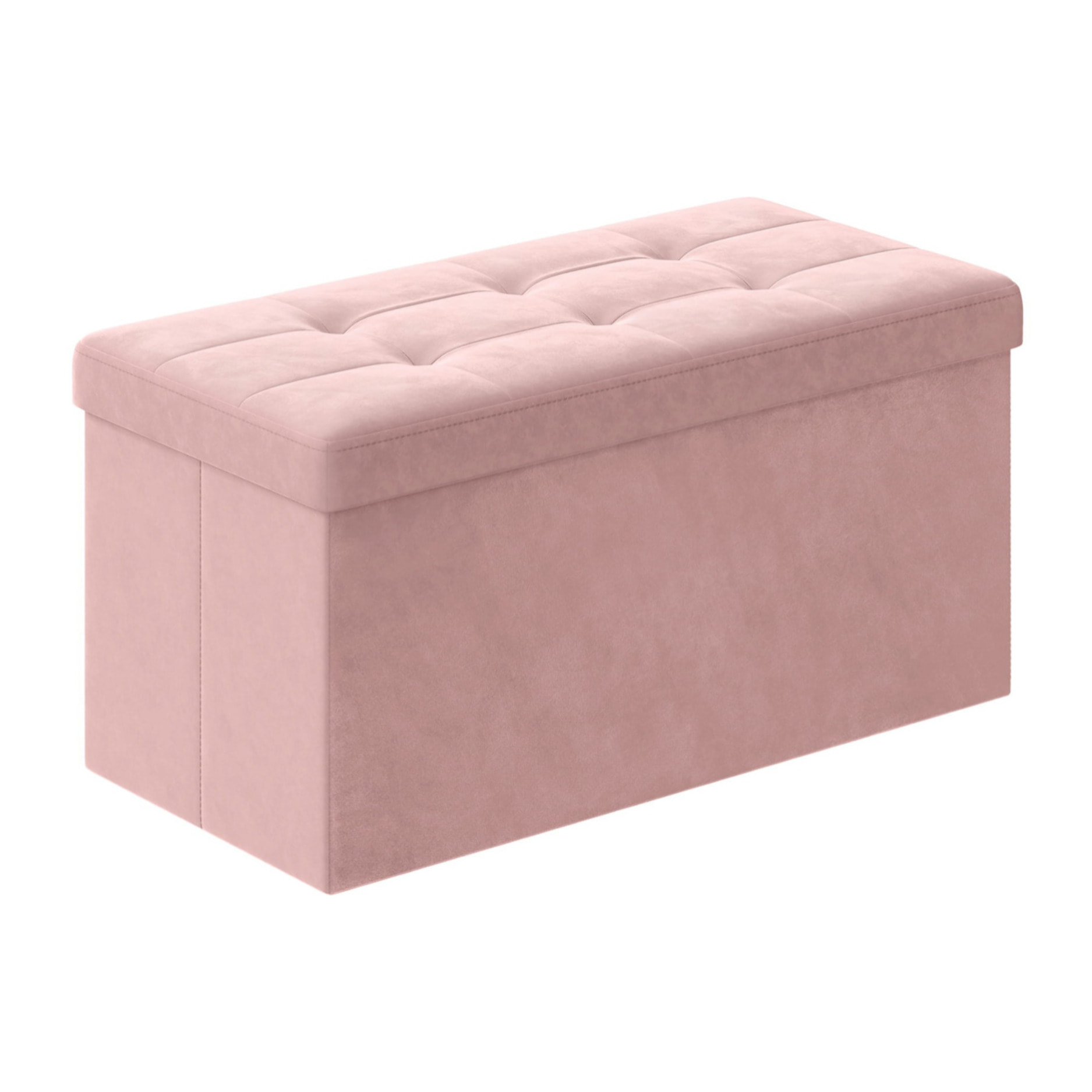 Panca contenitore pieghevole in velluto rosa pastello