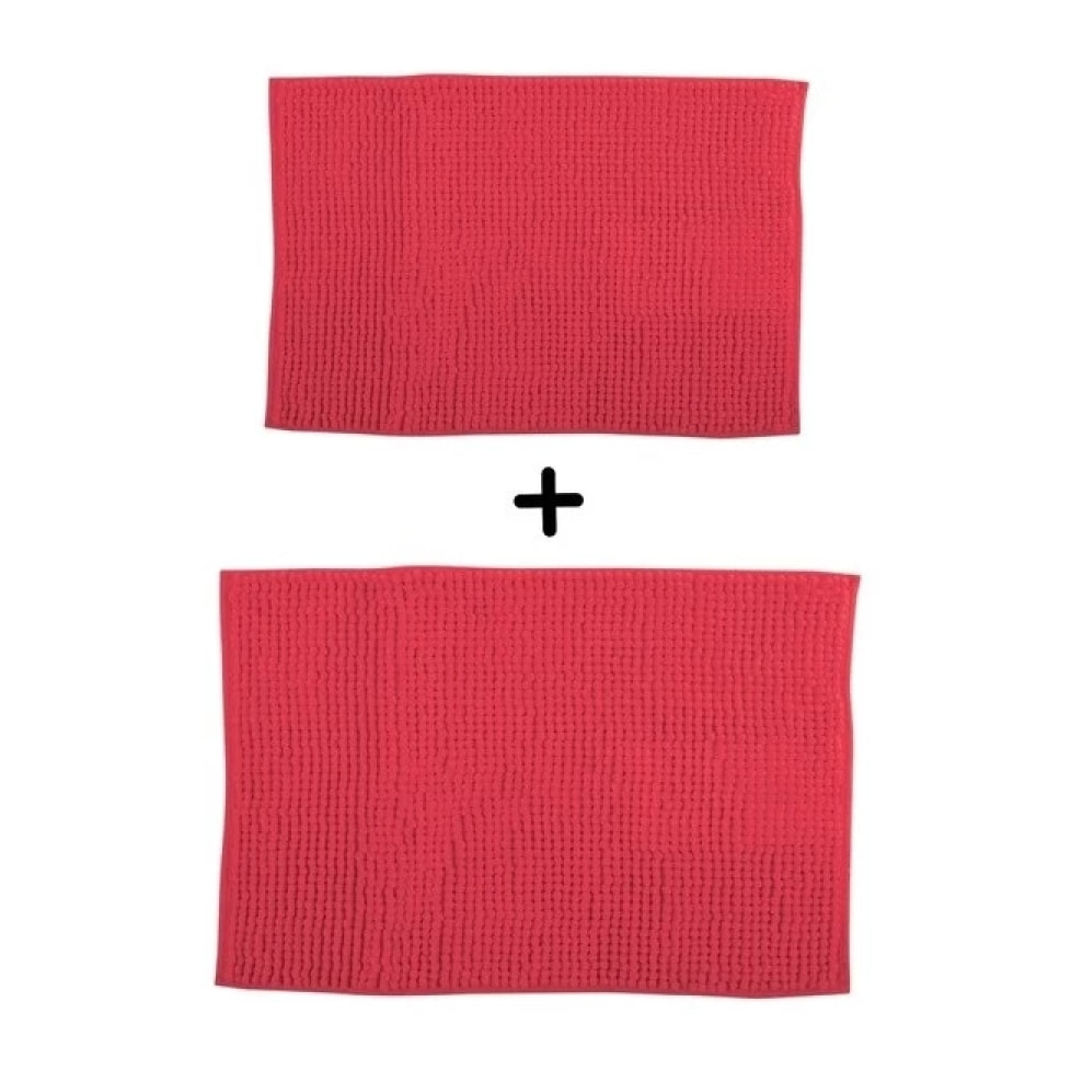 Lot de 2 Tapis de bain Microfibre CHENILLE Rouge 40x60 et 60x90cm MSV