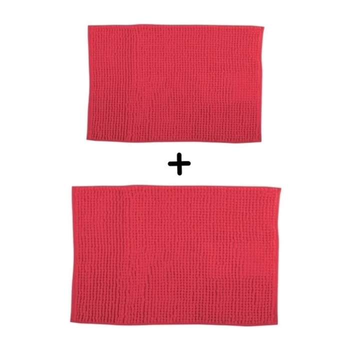 Lot de 2 Tapis de bain Microfibre CHENILLE Rouge 40x60 et 60x90cm MSV