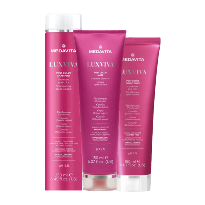 MEDAVITA Kit Luxviva Post Color Shampoo 250ml + Mask 150ml + Conditioner 150ml