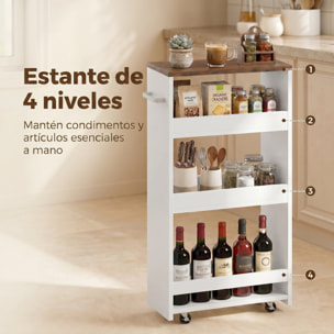 Carrito de Cocina Estrecho de 3 Niveles con Ruedas y Asa Lateral, Carro de Cocina Rodante para Espacios Reducidos, Comedor o Salón, 40x20x84 cm, Blanco