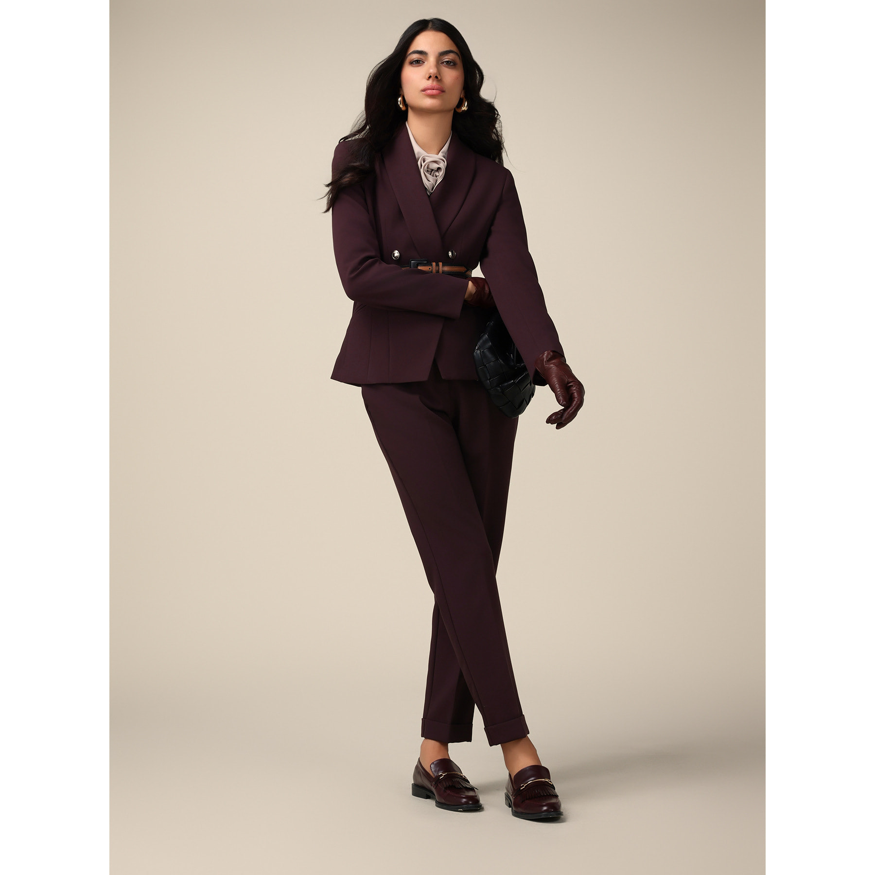 Oltre - Regular-fit viscose blend trousers - Burgundy