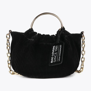 Piccola borsa plissettata effetto pelle cerata con etichetta 'bags lovers'