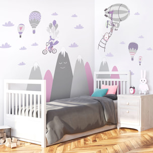 Stickers muraux enfants - Décoration chambre bébé - Autocollant Sticker mural géant enfant montagnes scandinaves ANIMAUX VAGABONDS