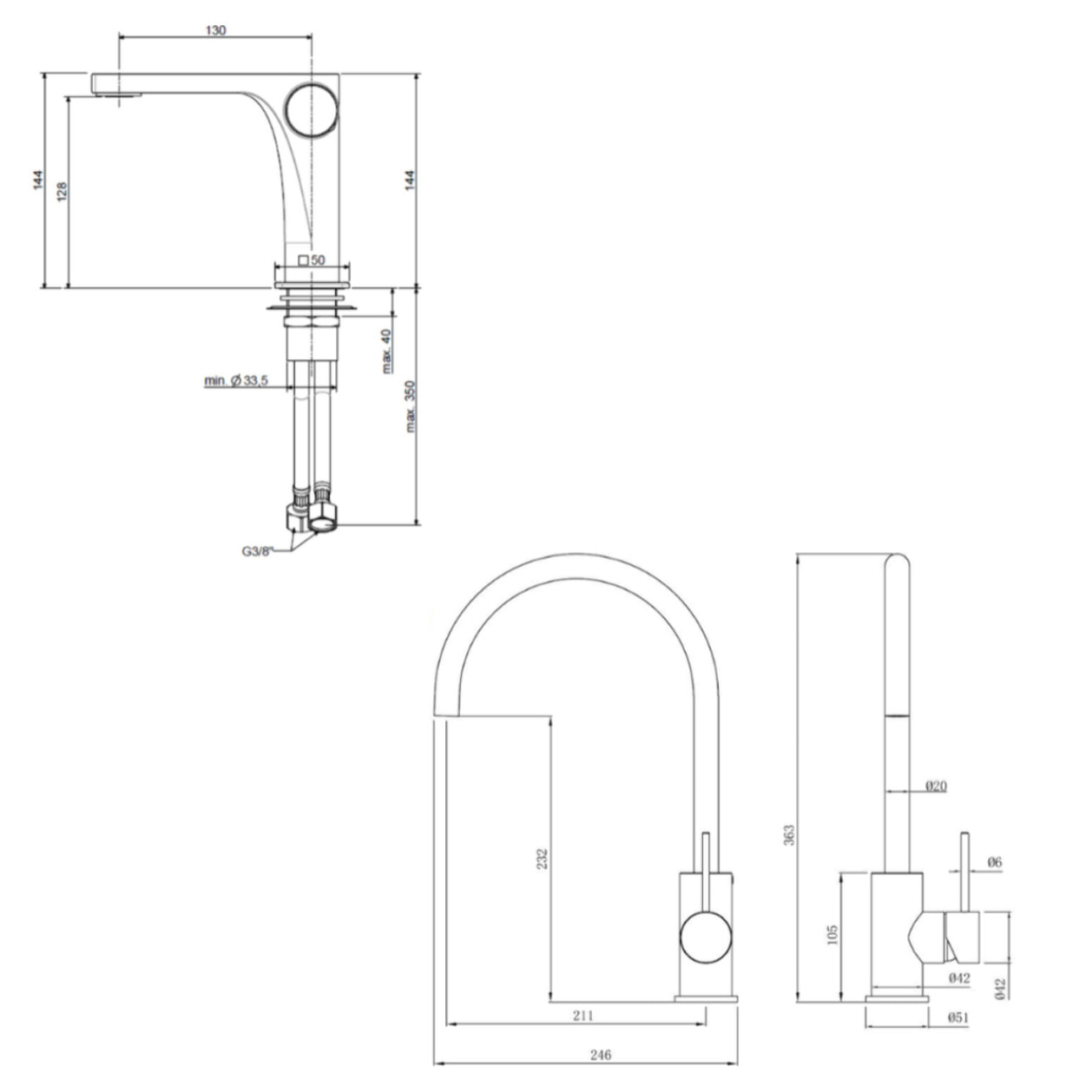 set mitigeur lavabo sans vidage + mitigeur cuisine 36,3 cm avec bras pivotant, chrome (SATBSUR271CR)