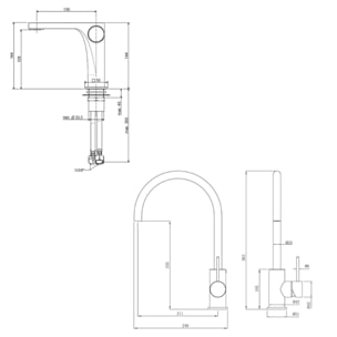 set mitigeur lavabo sans vidage + mitigeur cuisine 36,3 cm avec bras pivotant, chrome (SATBSUR271CR)