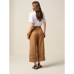 Oltre - Pantaloni in mussola con inserto in pizzo - Marrone