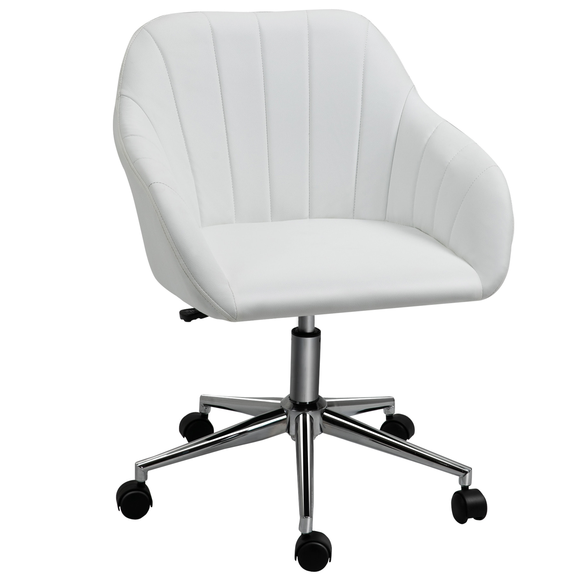 Silla de Oficina Ergonómica Silla de Escritorio Giratoria con Altura Ajustable Respaldo y Reposabrazos de Piel Sintética Carga 120 kg 60x59x79-89 cm Blanco