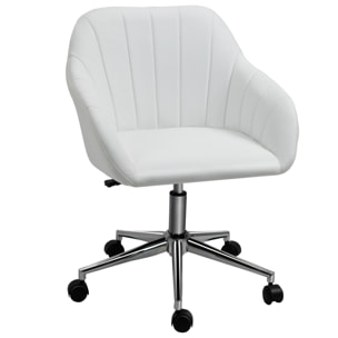 Silla de Oficina Ergonómica Silla de Escritorio Giratoria con Altura Ajustable Respaldo y Reposabrazos de Piel Sintética Carga 120 kg 60x59x79-89 cm Blanco
