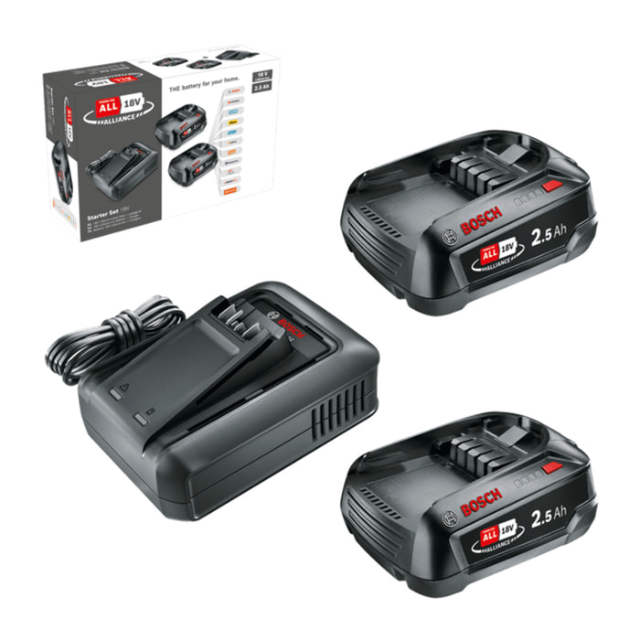 Starter Set 18V - BOSCH VERT - 2 batteries 18V 2,5 Ah + chargeur - 1600A031T5