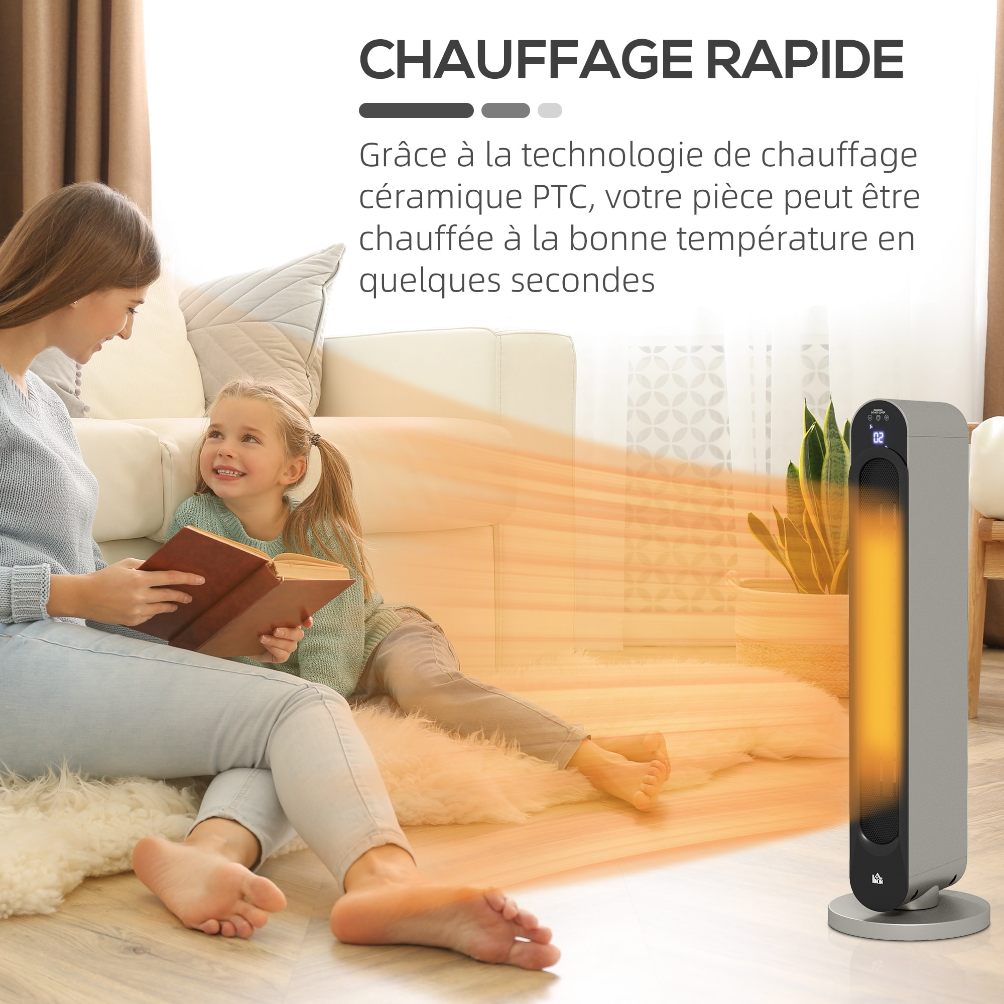 Chauffage soufflant oscillant 1100/2200 W - mini radiateur céramique PTC - télécommande incluse - chauffage d'appoint gris noir