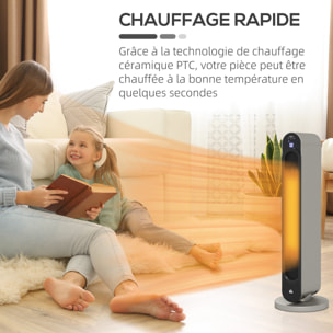 Chauffage soufflant oscillant 1100/2200 W - mini radiateur céramique PTC - télécommande incluse - chauffage d'appoint gris noir