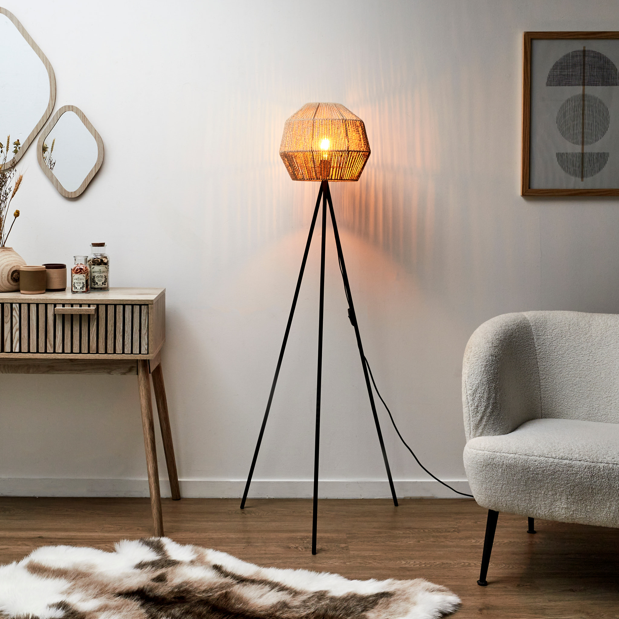 Lampadaire Abat Jour Effet Corde Tressee