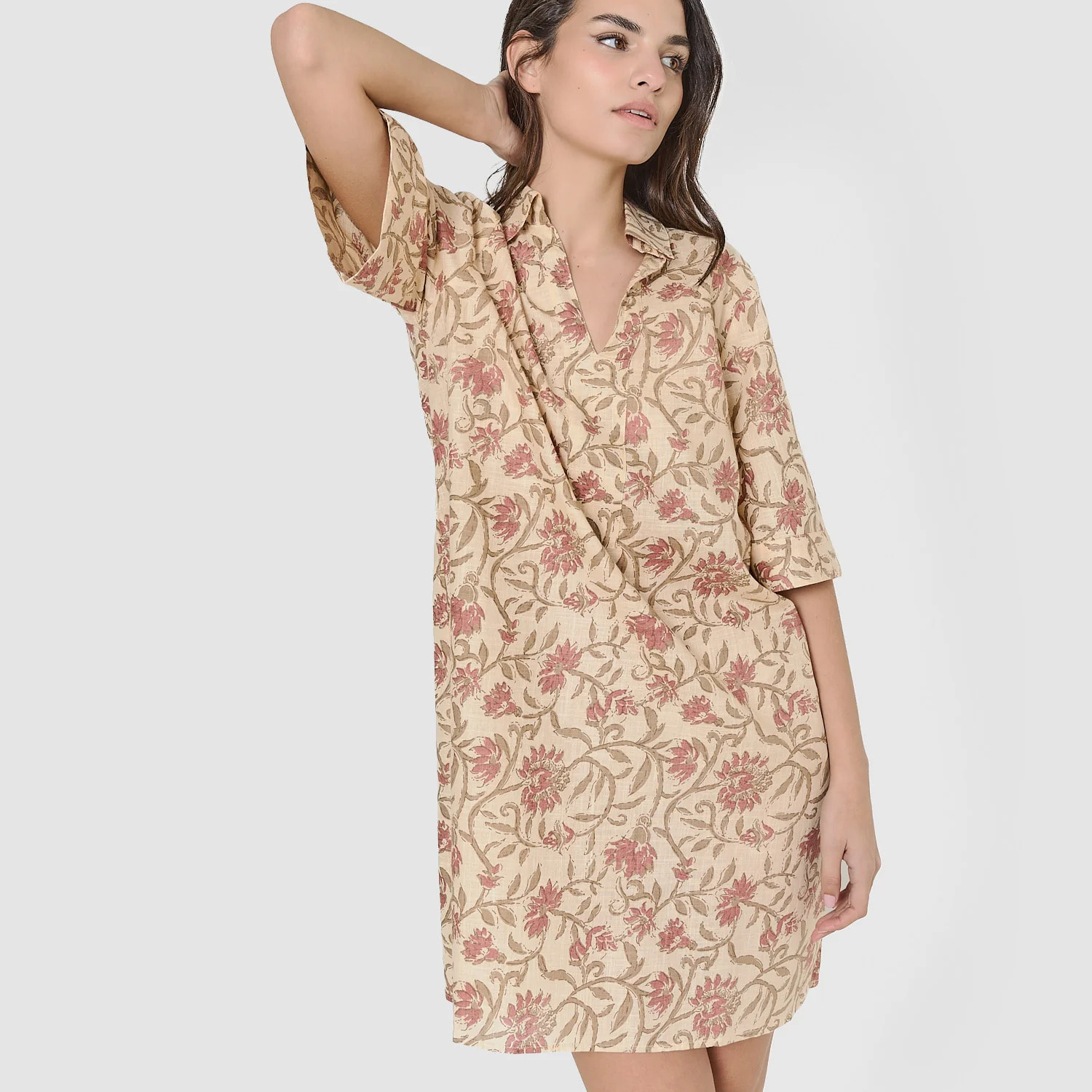 Vestido corto camisero hilo Teresa rosette/cuerda