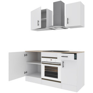 Cucina Componibile Completa Da 160 Cm Moderna con Cassetti Ammortizzati Piedini Regolabili Moduli Pensili Facile Da Installare Bianco Lucido e Rovere