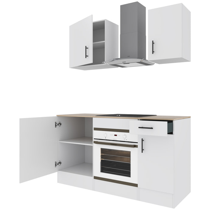 Cucina Componibile Completa Da 160 Cm Moderna con Cassetti Ammortizzati Piedini Regolabili Moduli Pensili Facile Da Installare Bianco Lucido e Rovere