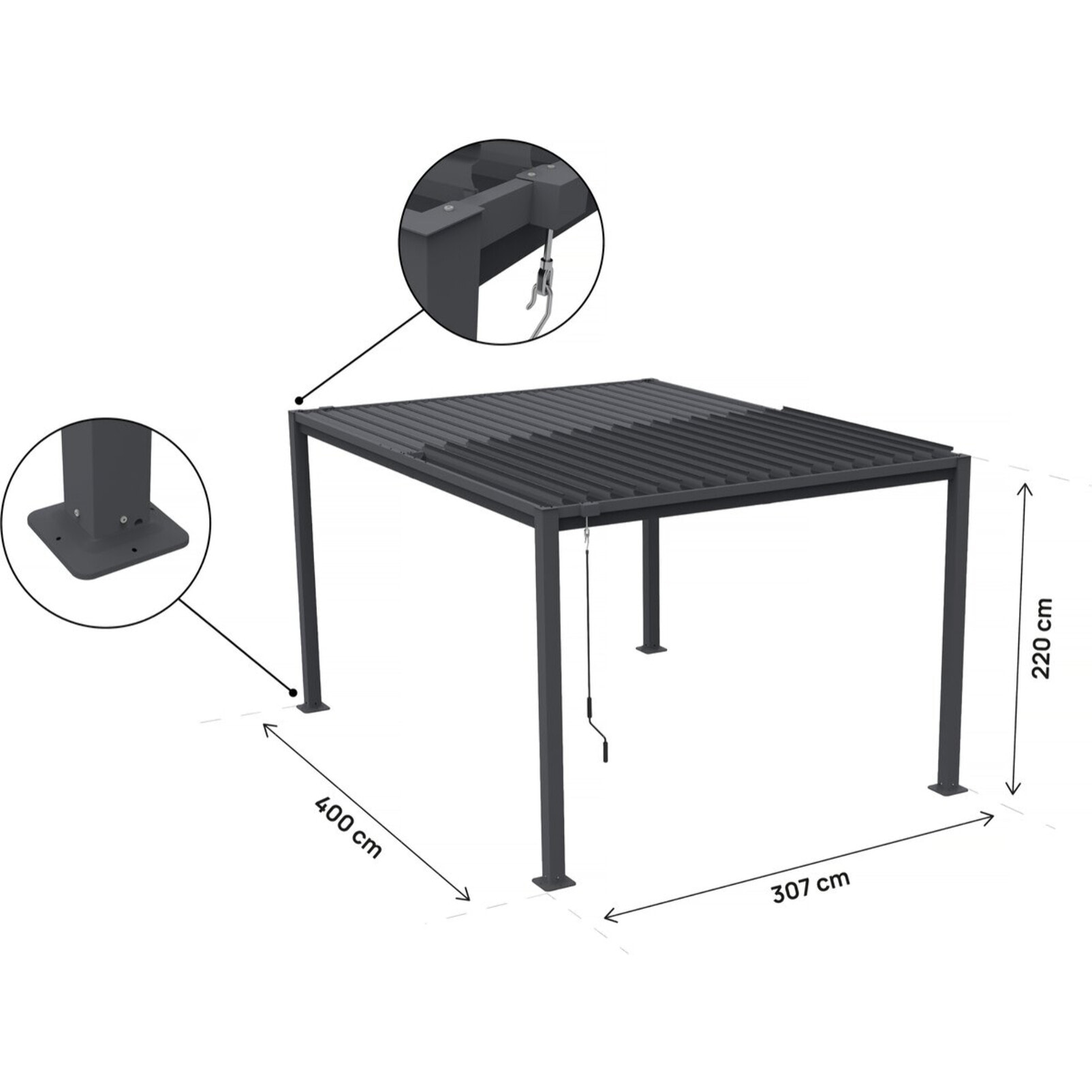 Pergola bioclimatique autoportante avec lames orientables "Howard" - 3 x 4 m - Gris