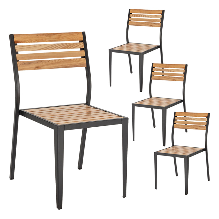 Pack 4 sillas de Jardín apilables Coral de Madera y Metal Negro