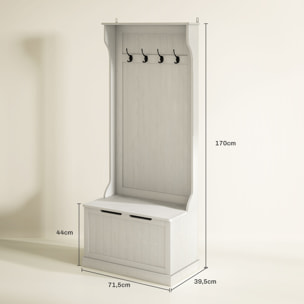 Perchero Zapatero, Perchero Recibidor con Banco de Almacenamiento, 4 Ganchos, para Pasillo, Dormitorio, Salón, Estilo Moderno, 71,5x39,5x170 cm, Blanco