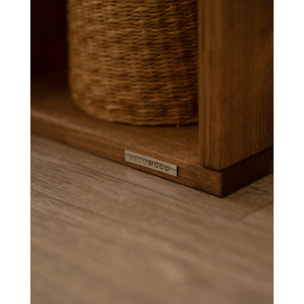 Estanteria de madera maciza en tono roble oscuro con 1 estante Alto: 74 Largo: 40 Ancho: 20