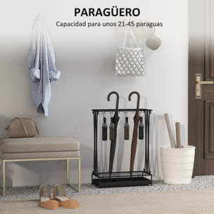 Paragüero Moderno Rectangular Soporte de Paraguas de Acero con 24 Ganchos 21 Espacios y Bandeja Recogegotas Extraíble Paragüero para Entrada Oficina 50x24x68 cm Negro