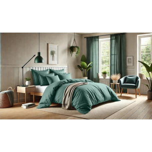 Parure Housse De Couette + 1 taie 100% Coton 57fils Bleu Canard