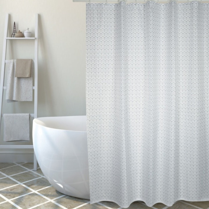 Rideau de douche Polyester MOSAàK 180x200cm QUALITE PREMIUM Gris et blanc - Anneaux inclus MSV
