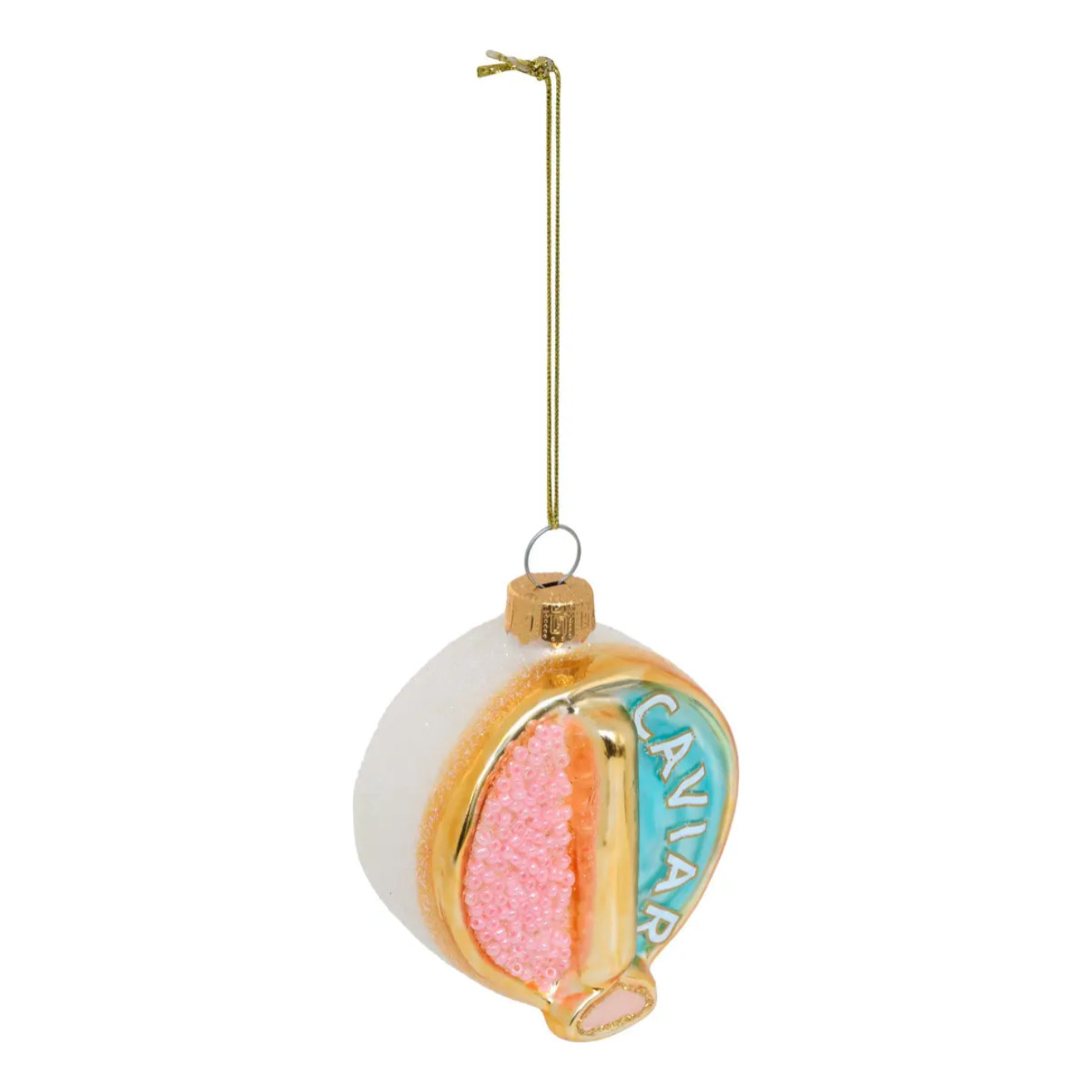 Suspension de sapin caviar en verre rose et blanc 8 cm