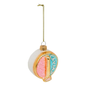Suspension de sapin caviar en verre rose et blanc 8 cm