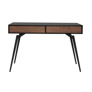 Bureau avec rangements 2 tiroirs design noir mat et bois foncé noyer L120 cm TRIPOLI