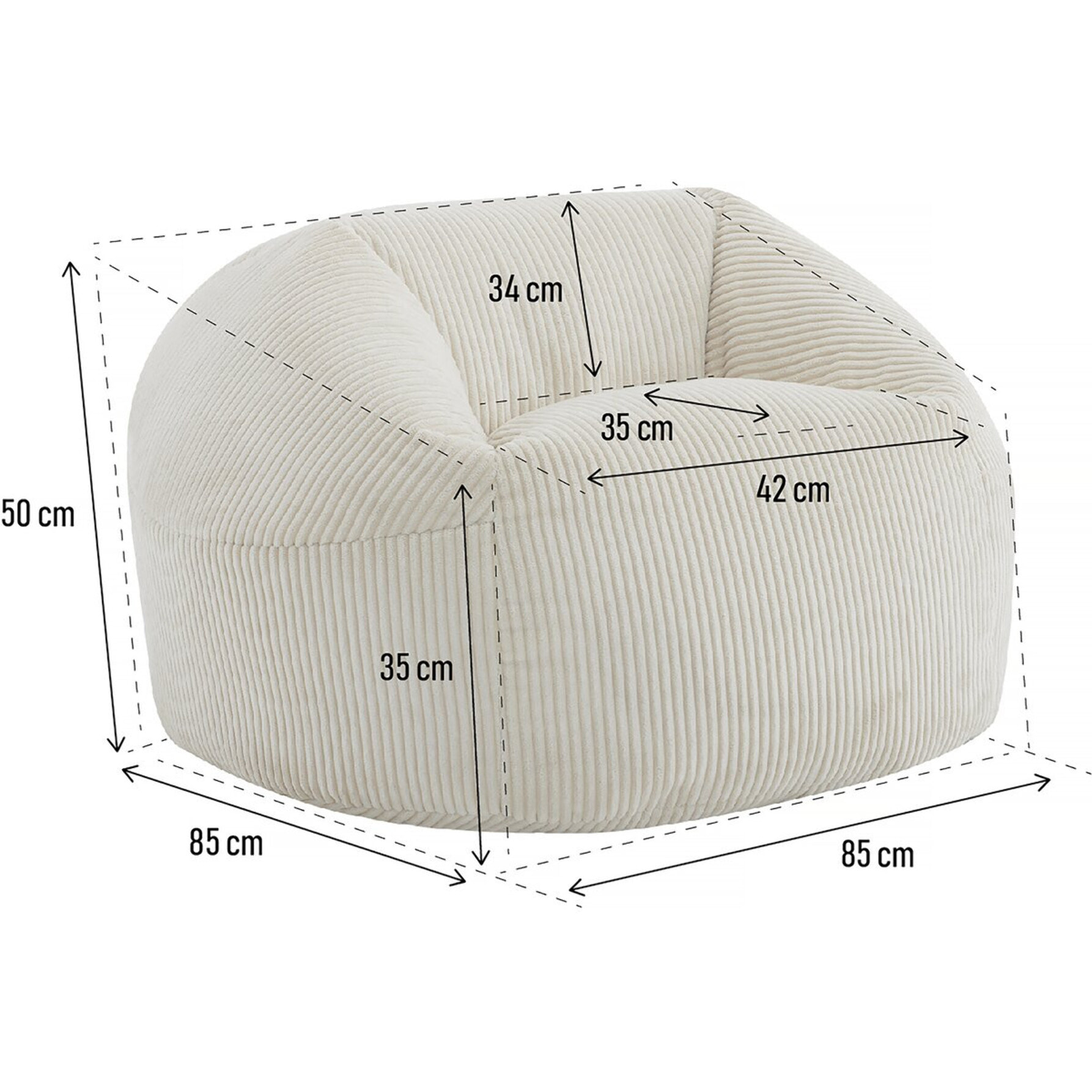 Pouf en velours côtelé  "Cusco" - 80 x 74 x 49 cm - Beige