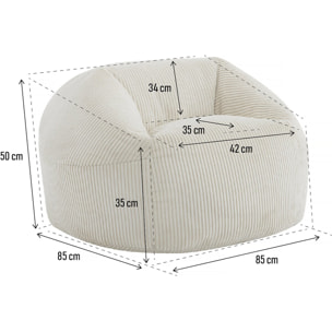 Pouf en velours côtelé  "Cusco" - 80 x 74 x 49 cm - Beige