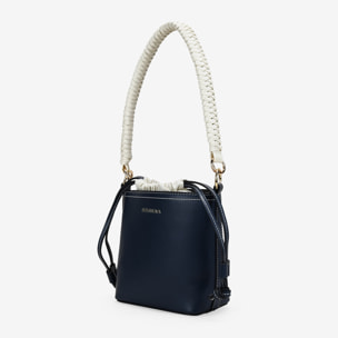 Bolso cubo azul con asa trenzada