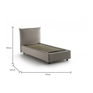 Letto singolo Clarissa, Letto contenitore con rivestimento in tessuto, 100% Made in Italy, Apertura frontale, adatto per materasso Cm 80x190, Tortora