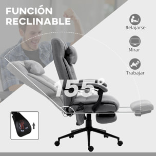 Silla de Masaje con 6 Puntos de Masaje y 5 Modos Silla de Escritorio Reclinable hasta 155° con Función de Calefacción Altura Ajustable Reposapiés y Ruedas para Estudio 66x76x112-120 cm Gris