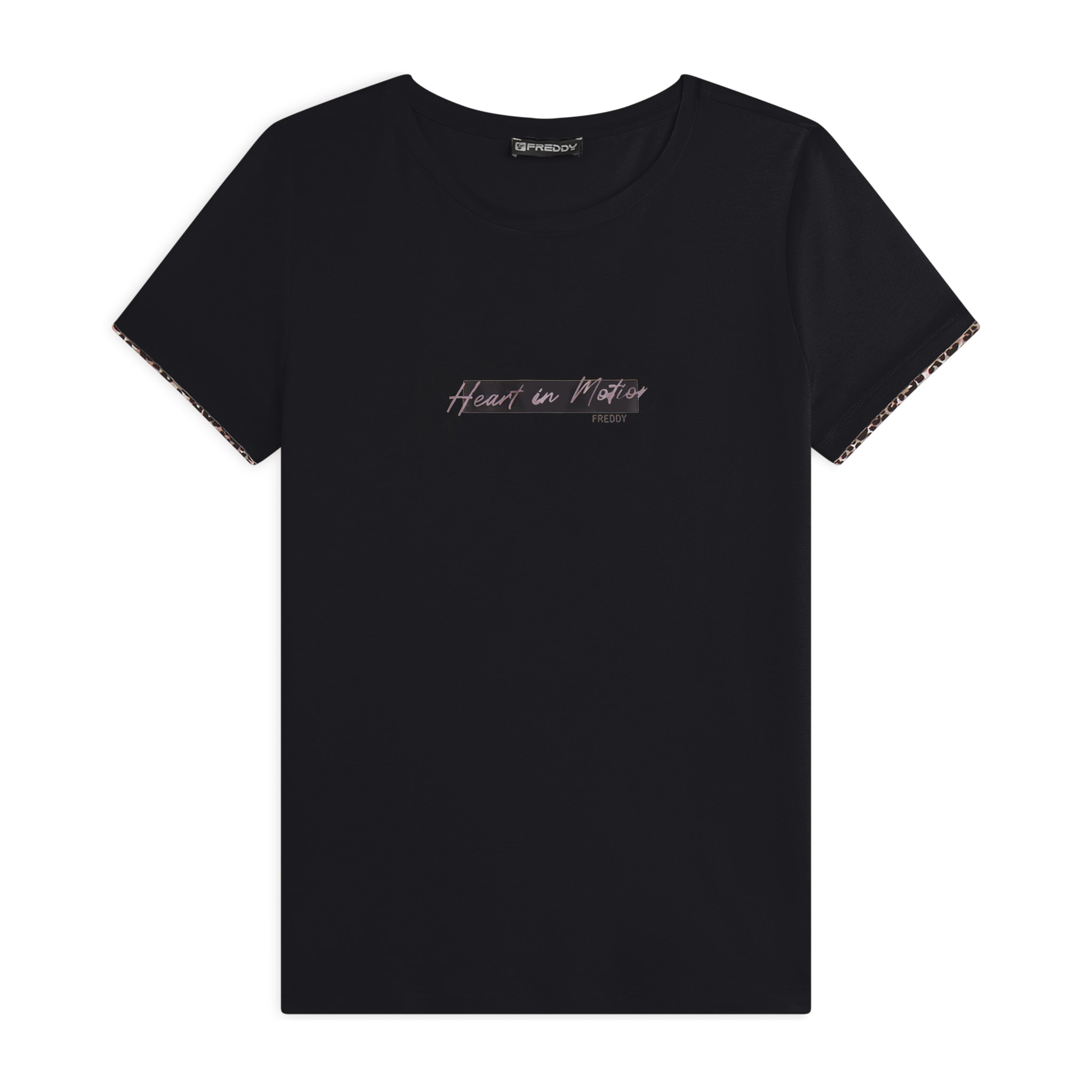 T-shirt donna in jersey viscosa con inserto animalier