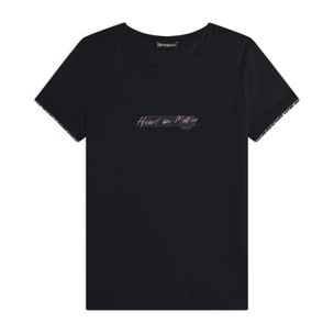 T-shirt donna in jersey viscosa con inserto animalier