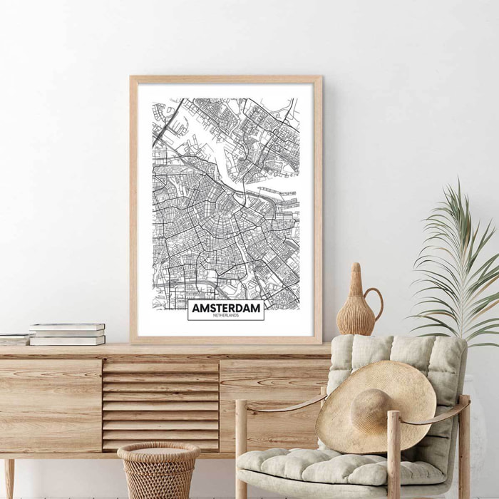 Affiche graphique amsterdam netherlands Affiche + cadre en bois - Chêne