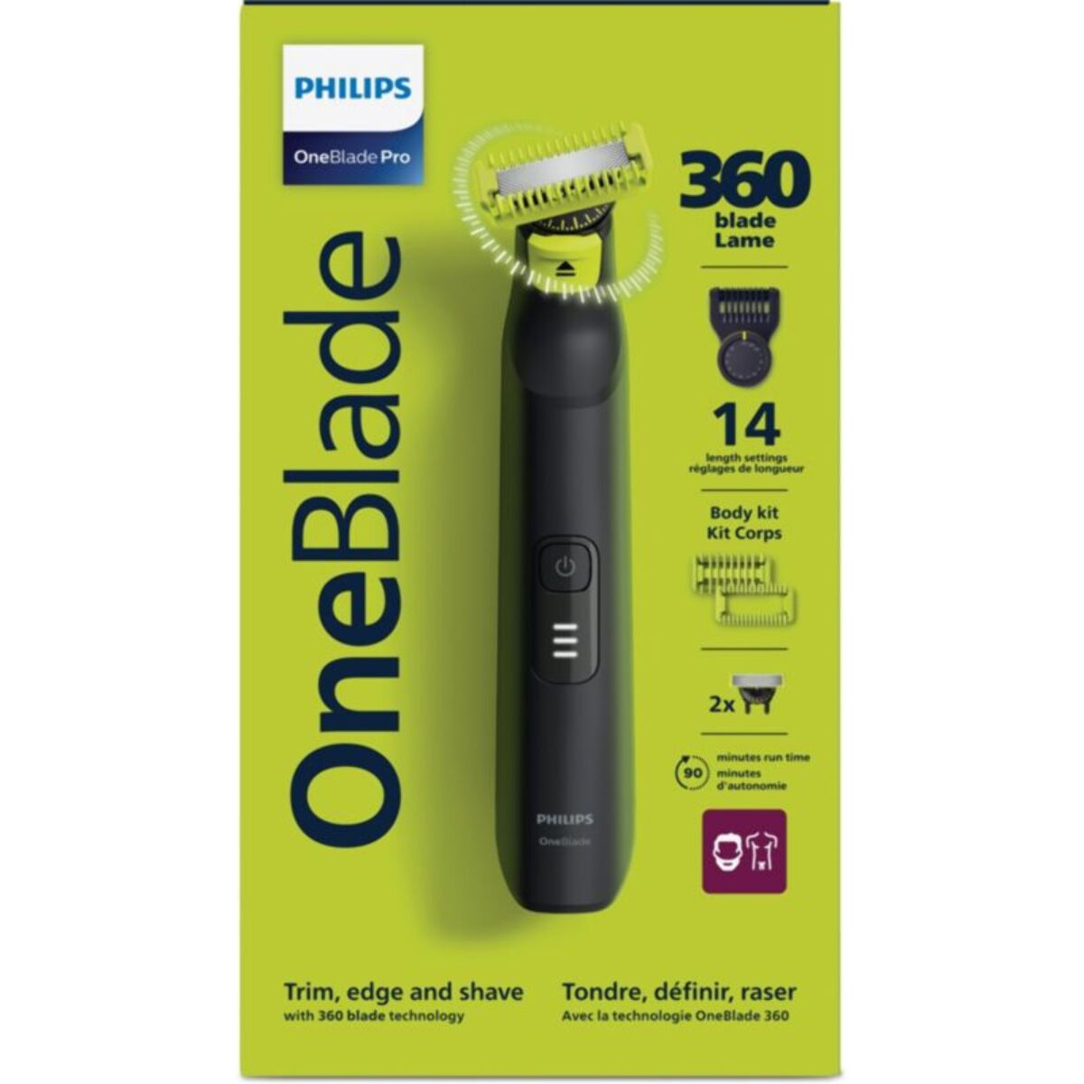 Tondeuse multi usages PHILIPS OneBlade QP6542/15, molette réglable, 14 hauteurs de coupe, précision 0,4 mm, autonomie 90 mn