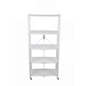 Estantería de Almacenamiento PLEGABLE de 5 Estantes con ruedas, SIN montaje -71x34x160 cm color Blanco