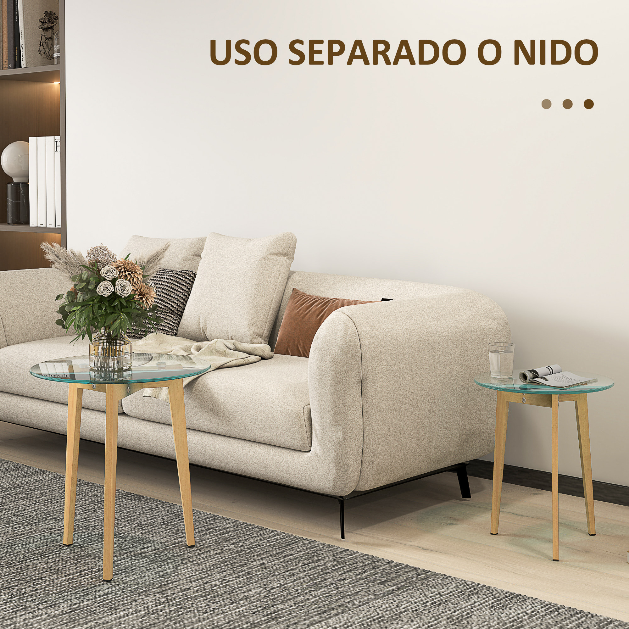 Mesas Auxiliares para Salón Mesas Nidos de 2 Piezas con Tablero de Vidrio Templado y Marco de Acero Mesas de Centro Pequeñas para Dormitorio Transparente