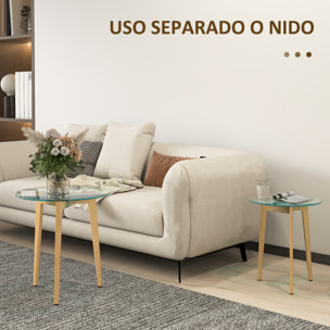 Mesas Auxiliares para Salón Mesas Nidos de 2 Piezas con Tablero de Vidrio Templado y Marco de Acero Mesas de Centro Pequeñas para Dormitorio Transparente
