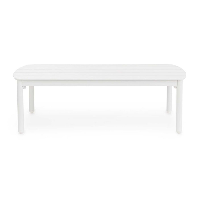 Tavolino da giardino GAUDIX in alluminio bianco con piedini regolabili, 115×68,5 cm