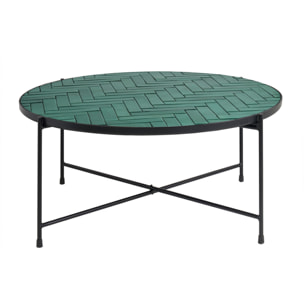 Table basse ronde en céramique vert foncé et métal noir D80.5 cm KOTTA