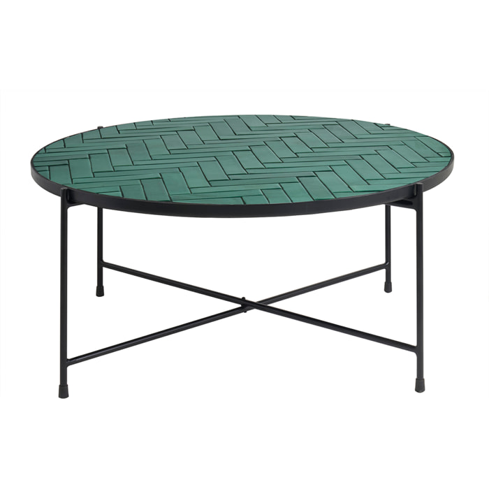 Table basse ronde en céramique vert foncé et métal noir D80.5 cm KOTTA