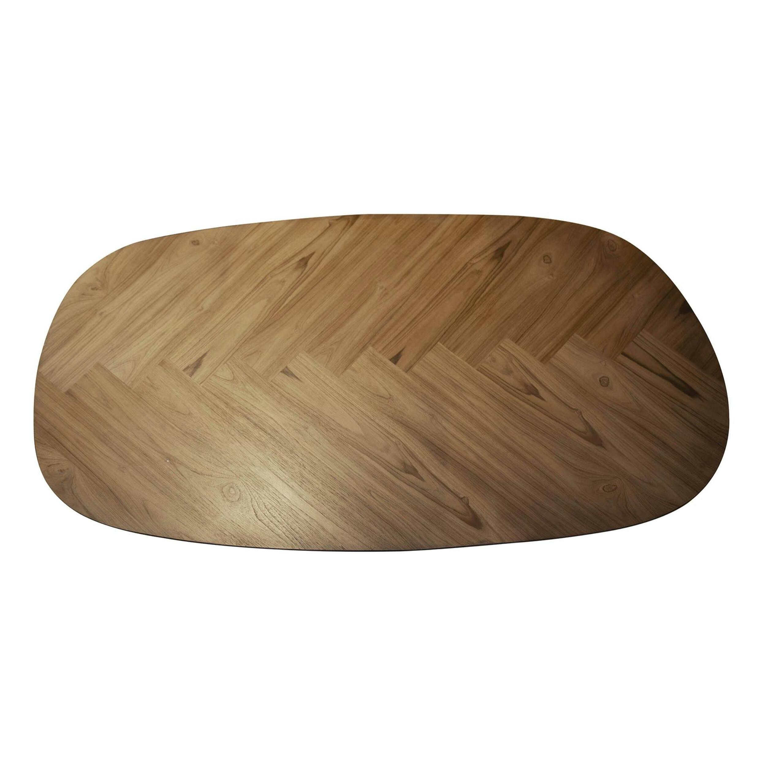 Table bar teck bords arrondis motif chevron 140 cm MAYA