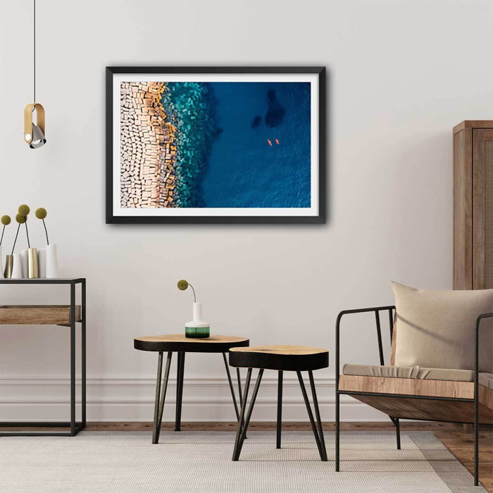 Poster digue vue d'en haut Affiche sous cadre noir