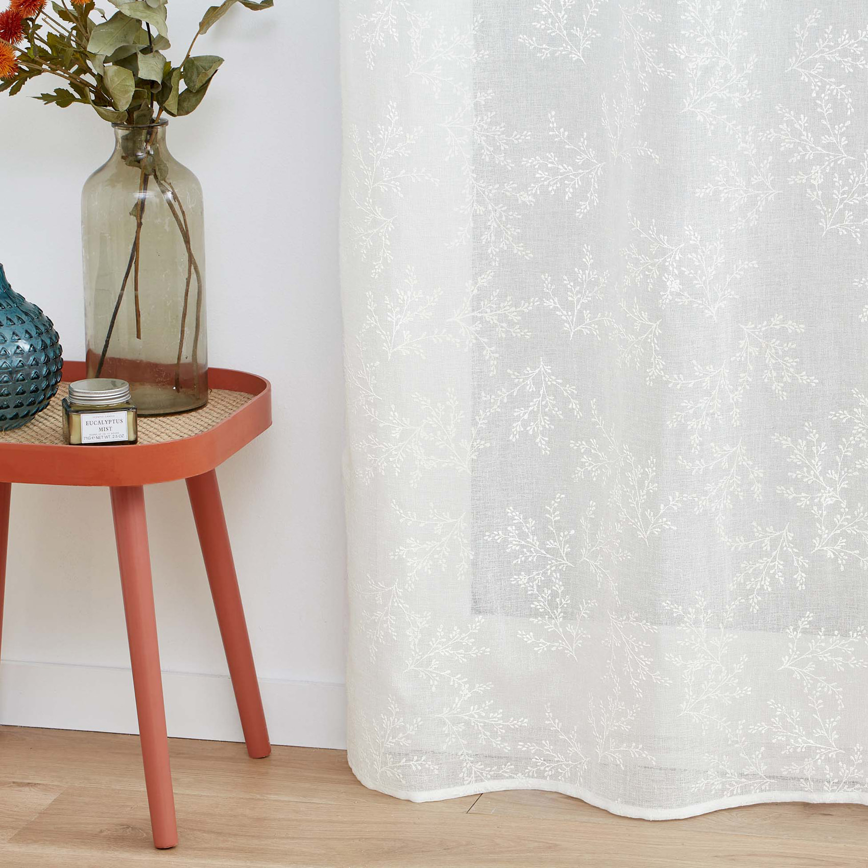 Voilage Vintage fleurs brodées - Blanc