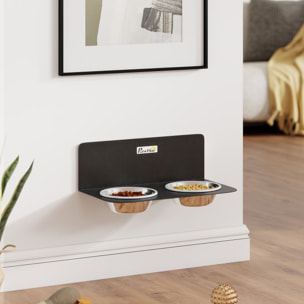 Gamelle chien murale double dim. 42 x 23 x 14 cm acier inox noir